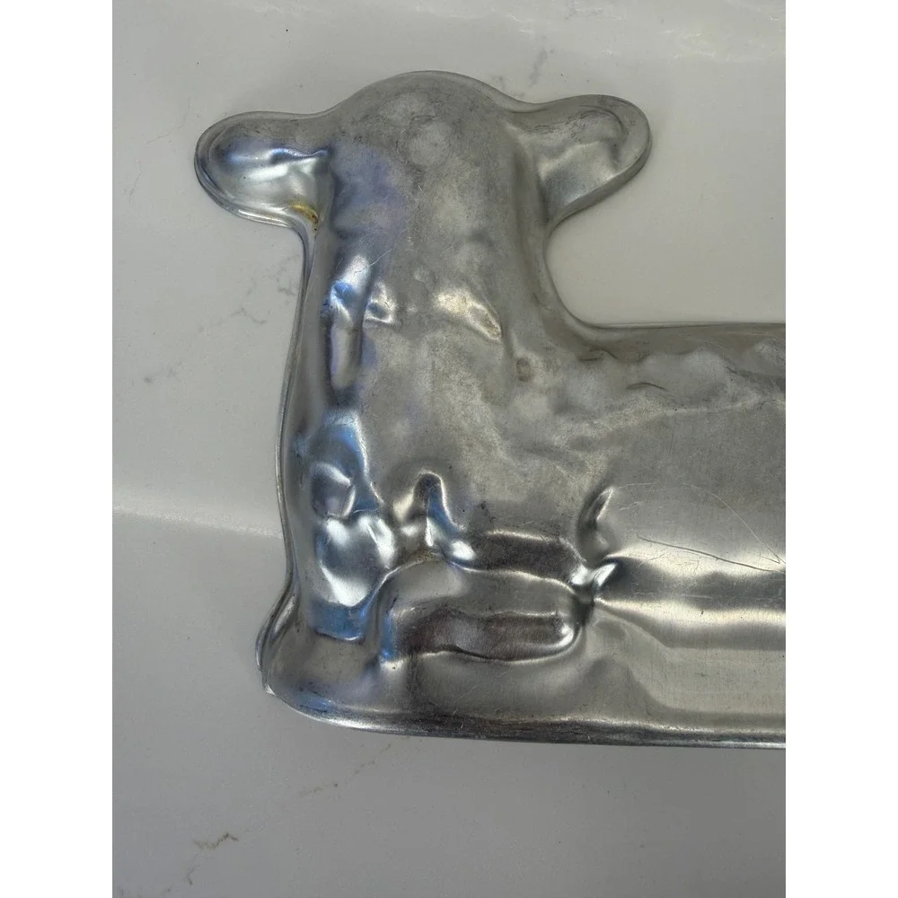Vintage Lamb Cake Mold 3D Two Piece Cast Aluminum Silver Easter Farmhouse Decor